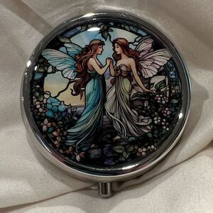 Whimsical Fairies Travel Pill Box 3 Compartment Medicine Pill Case Metal NEW